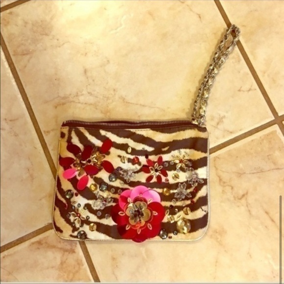 Express Animal Print Floral Sequin Clutch - Picture 4 of 5
